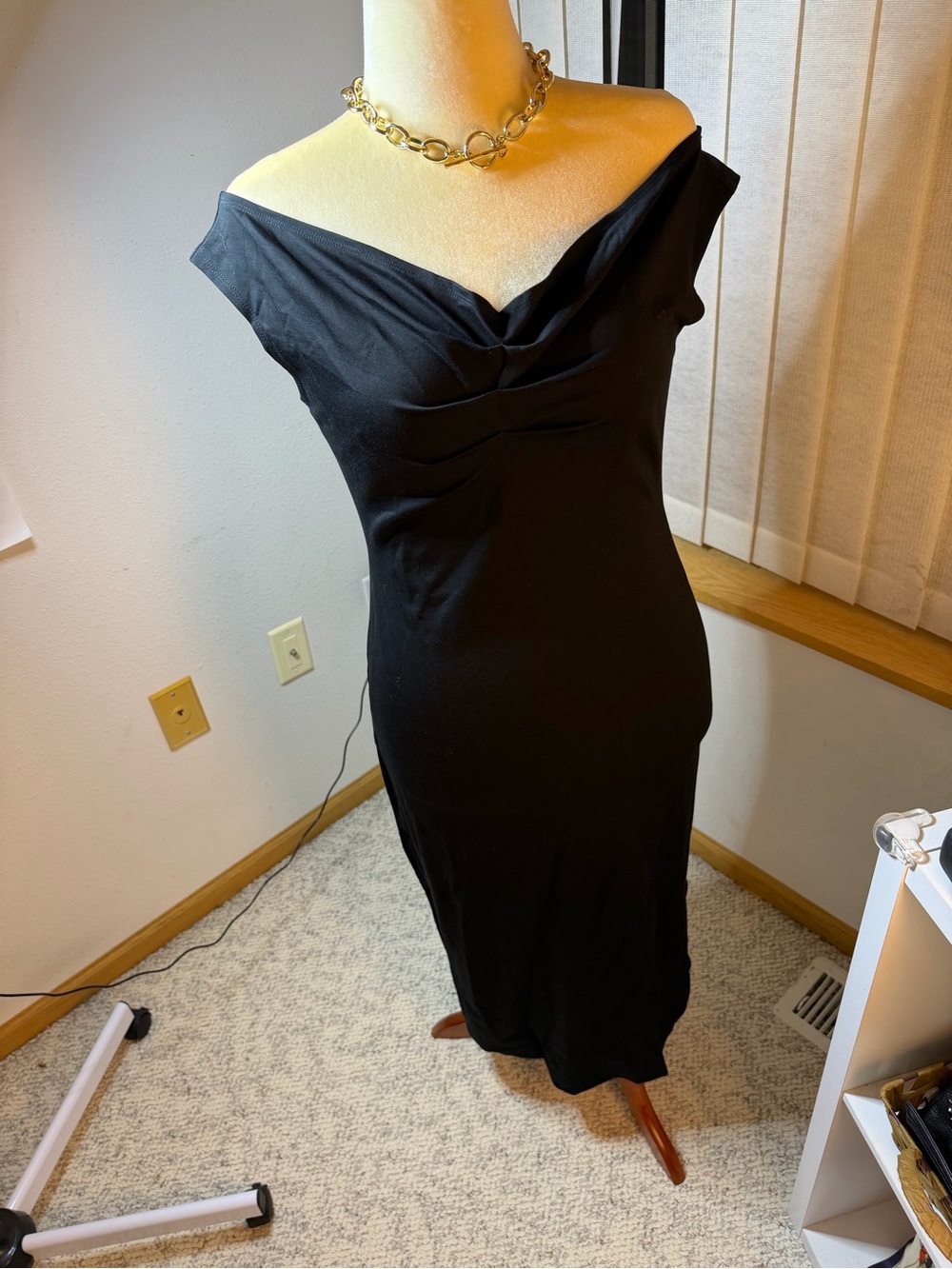NWT Banana Republic Black One-Shoulder Midi Dress